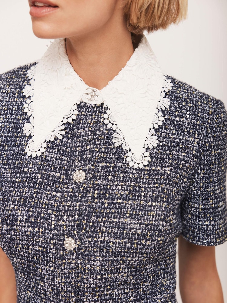 blue sequin boucle mini dress Blue Sequin Boucle Mini Dress main image 1