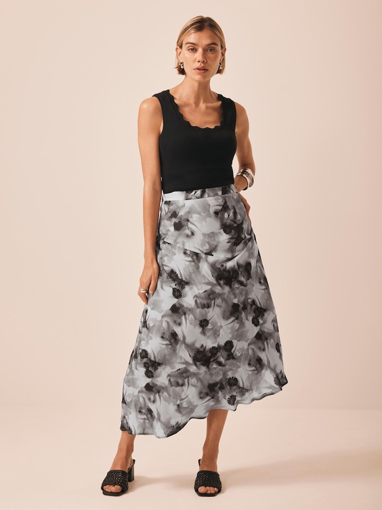 Mint Velvet Grey Abstract Print Midi Skirt - Image 1 of 7 Mint Velvet Grey Abstract Print Midi Skirt - Image 1 of 7