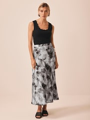 Mint Velvet Grey Abstract Print Midi Skirt - Image 4 of 7