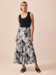 Mint Velvet Grey Abstract Print Midi Skirt - Image 5 of 7