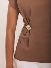 Mint Velvet Brown Gathered Detail T-Shirt - Image 3 of 8