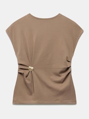 Mint Velvet Brown Gathered Detail T-Shirt - Image 6 of 8