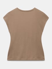 Mint Velvet Brown Gathered Detail T-Shirt - Image 7 of 8