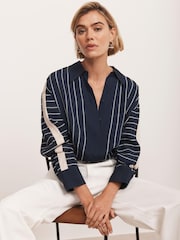 Mint Velvet Blue Striped Graphic Shirt - Image 2 of 8