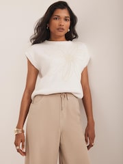 Mint Velvet Natural Floral Print Embellished Knit Top - Image 1 of 7