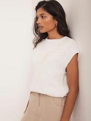 Mint Velvet Natural Floral Print Embellished Knit Top - Image 5 of 7