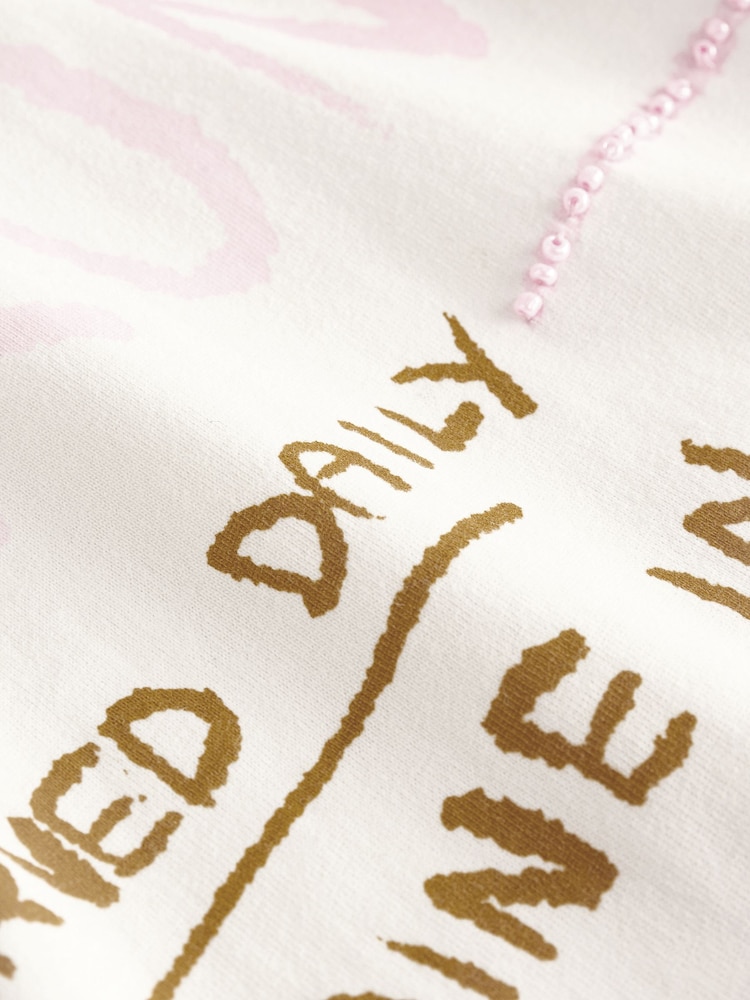 بيج فاتح مطرَّز بالخرز - قميص نوم قطن بطبعة مستوحاة من الفطور المتأخر - Image 9 of 9