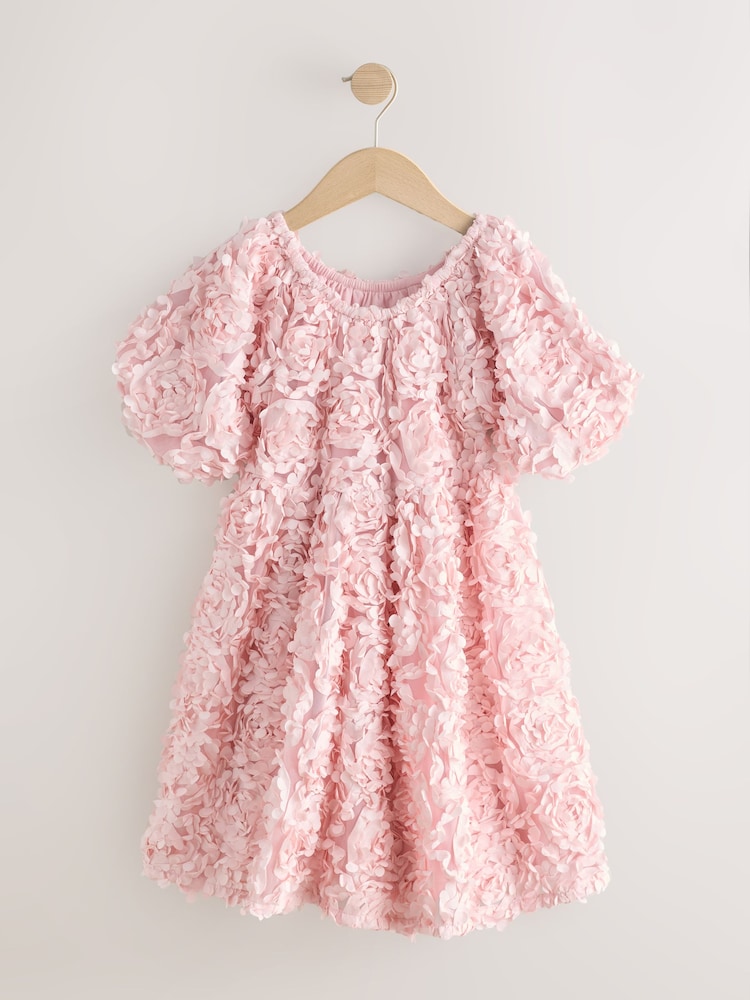 Pink 3D Floral Occasion Dress (3-14yrs) - Image 1 of 4 Pink 3D Floral Occasion Dress (3-14yrs) - Image 1 of 4