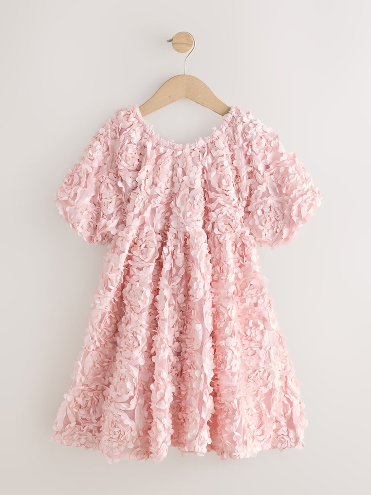 Pink 3D Floral Occasion Dress (3-14yrs) - Image 2 of 4 Pink 3D Floral Occasion Dress (3-14yrs) - Image 2 of 4