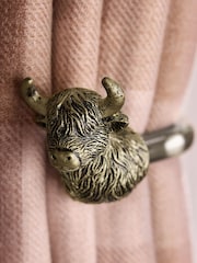 Set of 2 Antique Brass Hamish The Highland Cow Curtain Holdbacks - Image 2 of 3