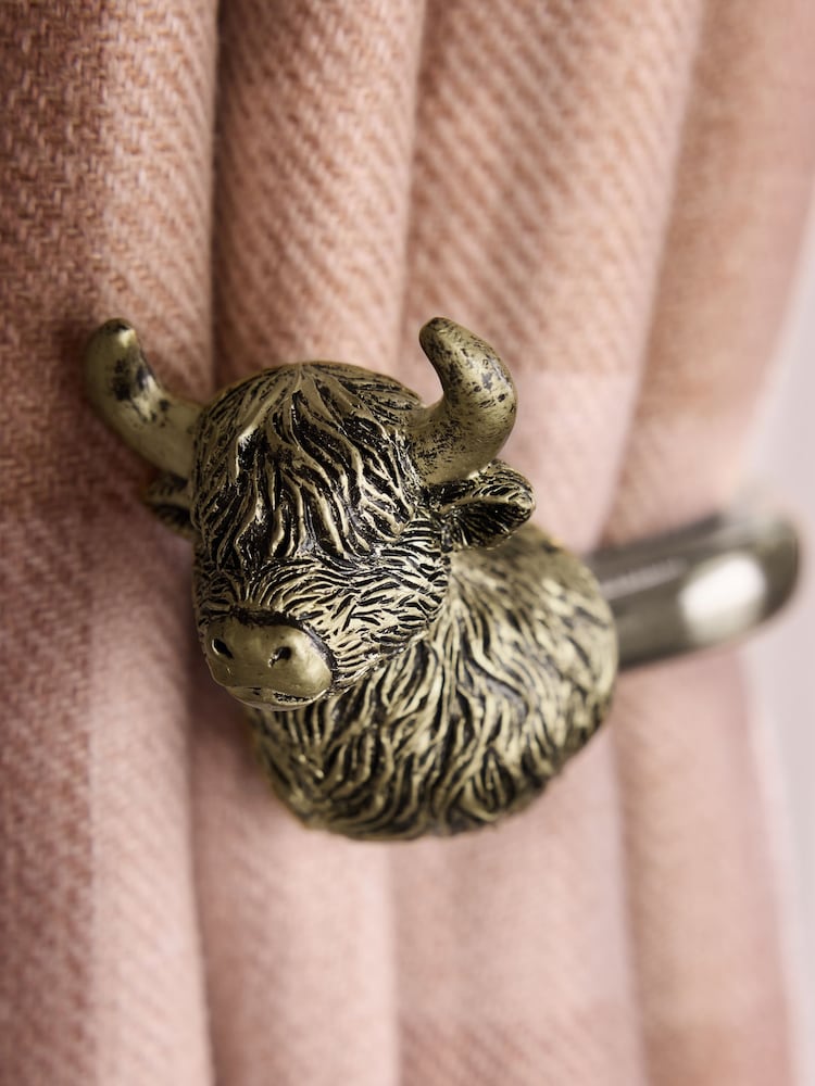 Set of 2 Antique Brass Hamish The Highland Cow Curtain Holdbacks - Image 2 of 3