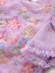 بنفسجي فاتح - Floral Embellished Top and Skirt Lehenga Set (3-16yrs) - صورة 7 من 8