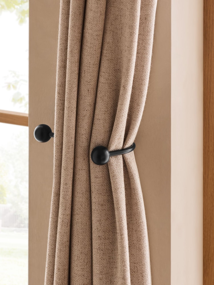 Black Set of 2 Double Ball Curtain Holdbacks - Image 1 of 2 Black Set of 2 Double Ball Curtain Holdbacks - Image 1 of 2