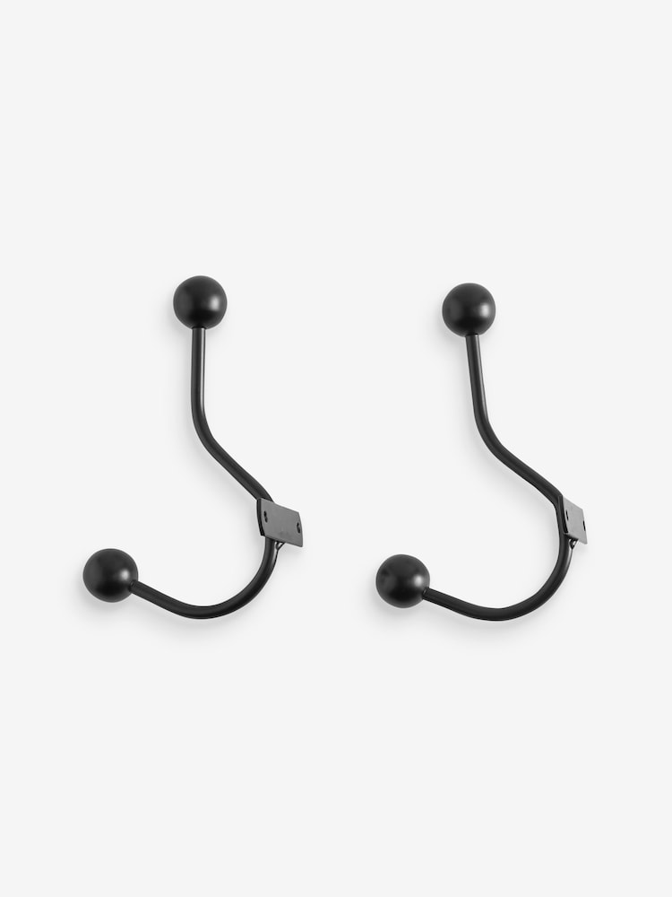 Black Set of 2 Double Ball Curtain Holdbacks - Image 2 of 2 Black Set of 2 Double Ball Curtain Holdbacks - Image 2 of 2