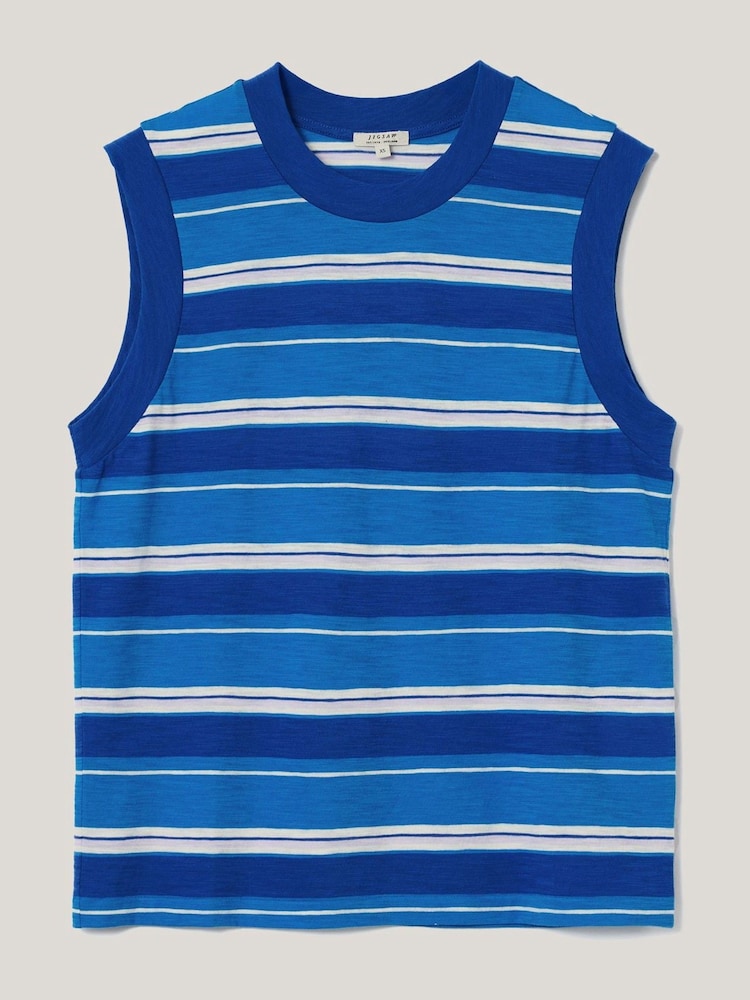 Jigsaw Blue Cotton Slub Multi Stripe Tank Top - Image 1 of 1