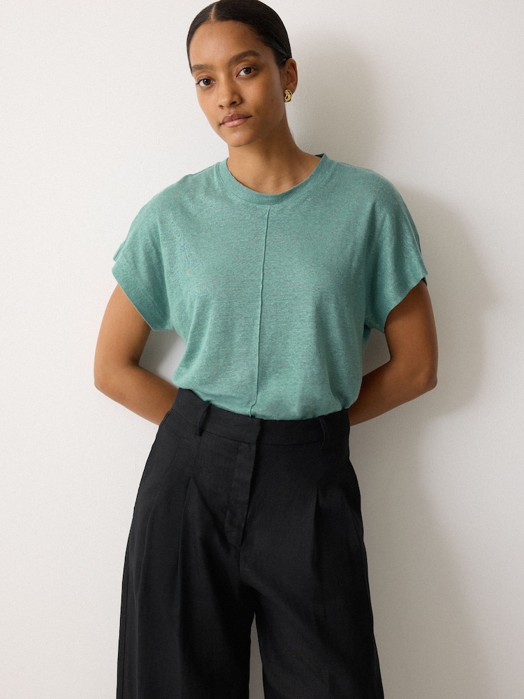Jigsaw Green Linen Drape Sleeve Top - Image 1 of 4 Jigsaw Green Linen Drape Sleeve Top - Image 1 of 4