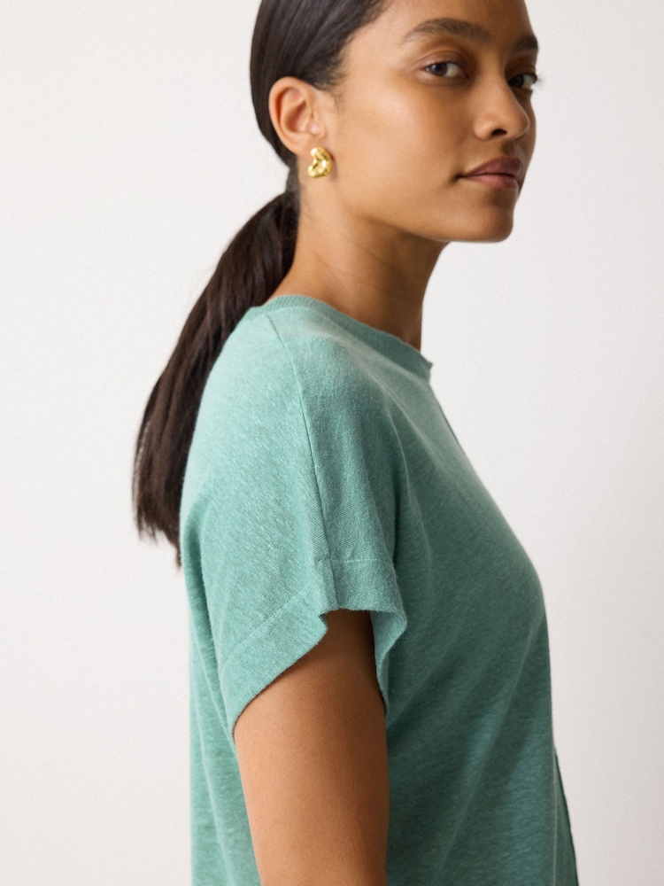 Jigsaw Green Linen Drape Sleeve Top - Image 2 of 4 Jigsaw Green Linen Drape Sleeve Top - Image 2 of 4