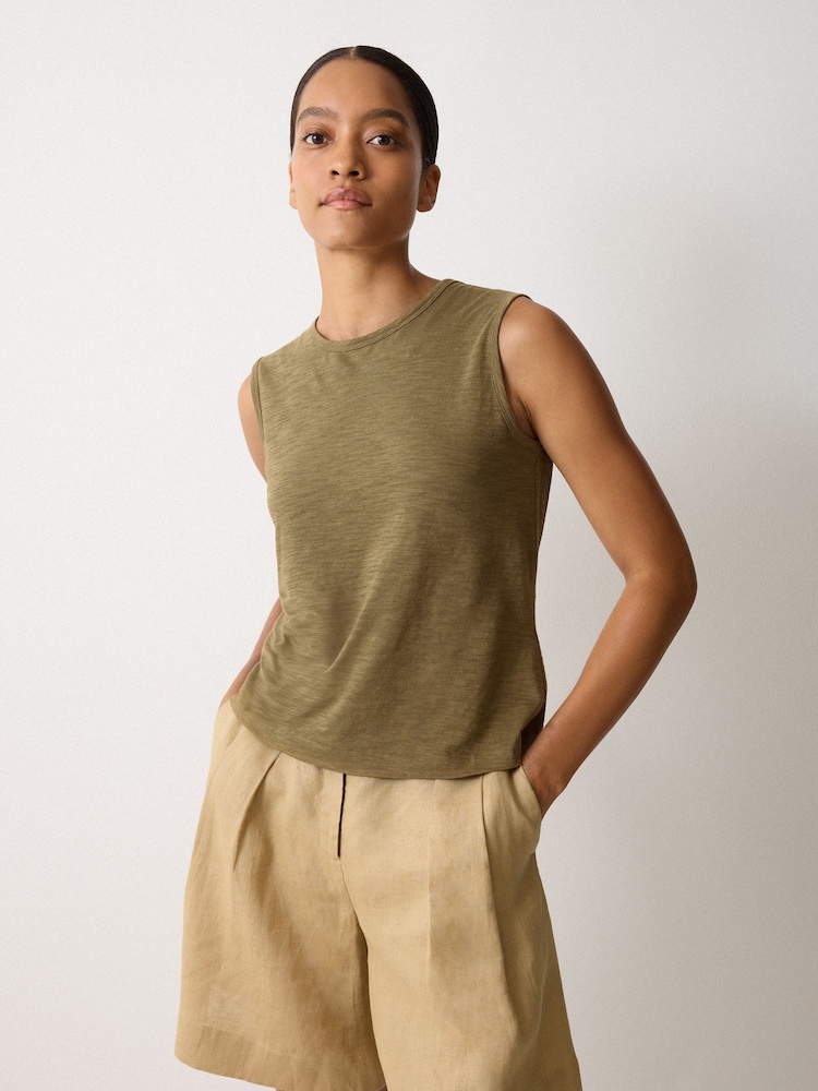Jigsaw Green Cut Out Cotton Slub Tank Top - Image 1 of 5 Jigsaw Green Cut Out Cotton Slub Tank Top - Image 1 of 5