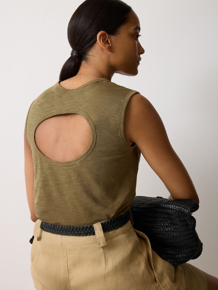 Jigsaw Green Cut Out Cotton Slub Tank Top - Image 2 of 5 Jigsaw Green Cut Out Cotton Slub Tank Top - Image 2 of 5