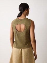 Jigsaw Green Cut Out Cotton Slub Tank Top - Image 3 of 5