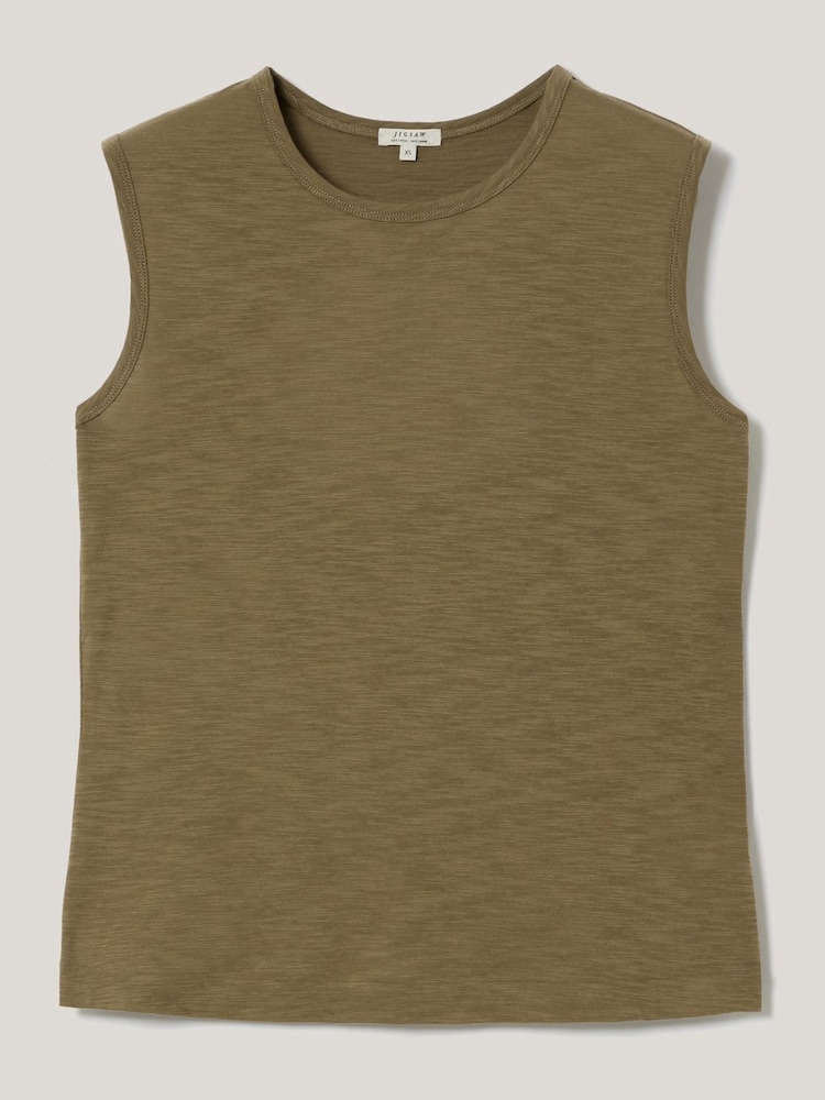 Jigsaw Green Cut Out Cotton Slub Tank Top - Image 5 of 5 Jigsaw Green Cut Out Cotton Slub Tank Top - Image 5 of 5