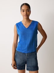 Jigsaw Blue Linen V-Neck Tank Top - Image 1 of 3