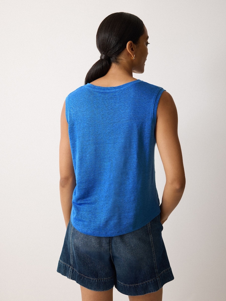 Jigsaw Blue Linen V-Neck Tank Top - Image 3 of 3