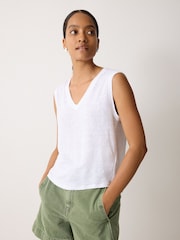 Jigsaw White Linen V-Neck Tank Top - Image 1 of 1
