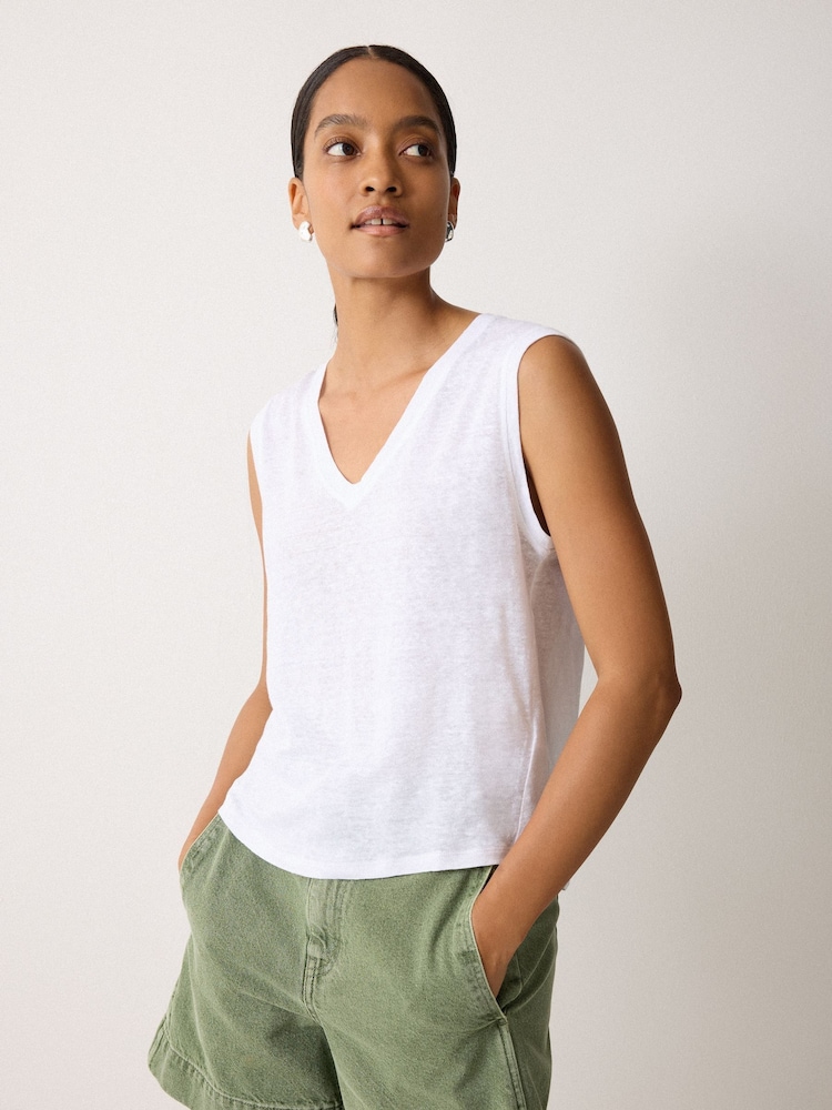 Jigsaw White Linen V-Neck Tank Top - Image 1 of 1