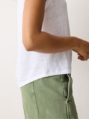 Jigsaw White Linen V-Neck Tank Top - Image 3 of 5