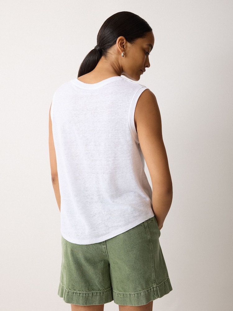 Jigsaw White Linen V-Neck Tank Top - Image 5 of 5