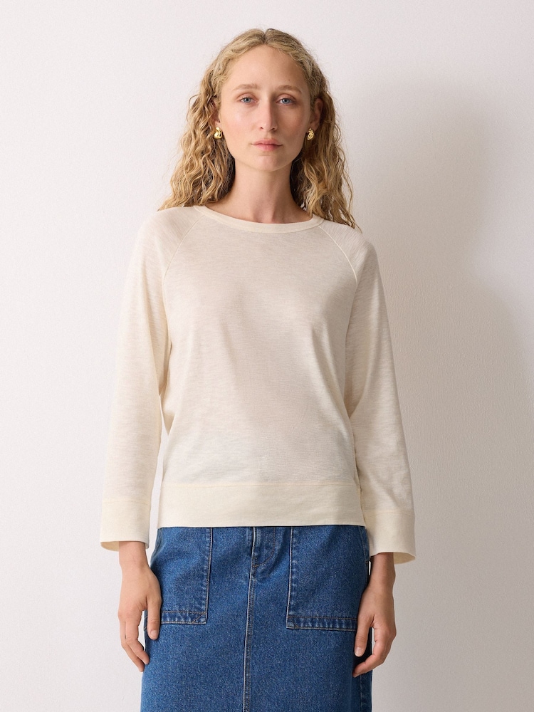 Jigsaw Cream Cotton Luxe Raglan T-Shirt - Image 1 of 5