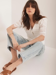 Mint Velvet White Short Sleeve Broderie Cardigan - Image 6 of 8