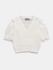Mint Velvet White Short Sleeve Broderie Cardigan - Image 7 of 8