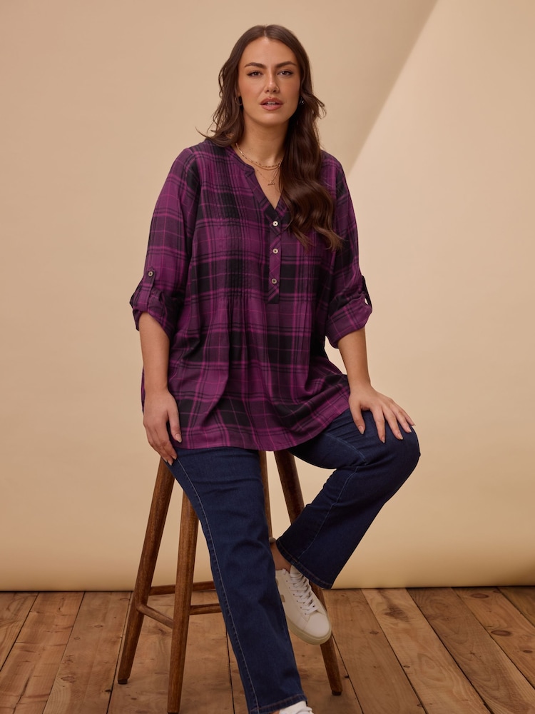 Evans Purple Pintuck Check Shirt - Image 2 of 4 Evans Purple Pintuck Check Shirt - Image 2 of 4