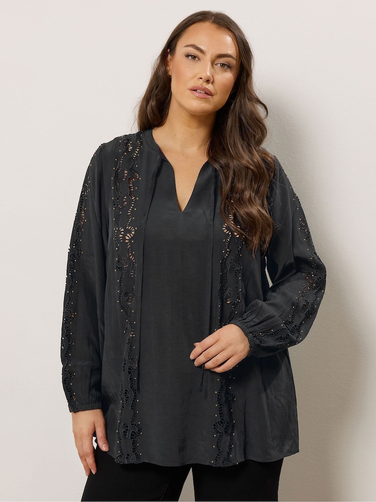 Evans Blue Cutwork Boho Top - Image 1 of 6 Evans Blue Cutwork Boho Top - Image 1 of 6