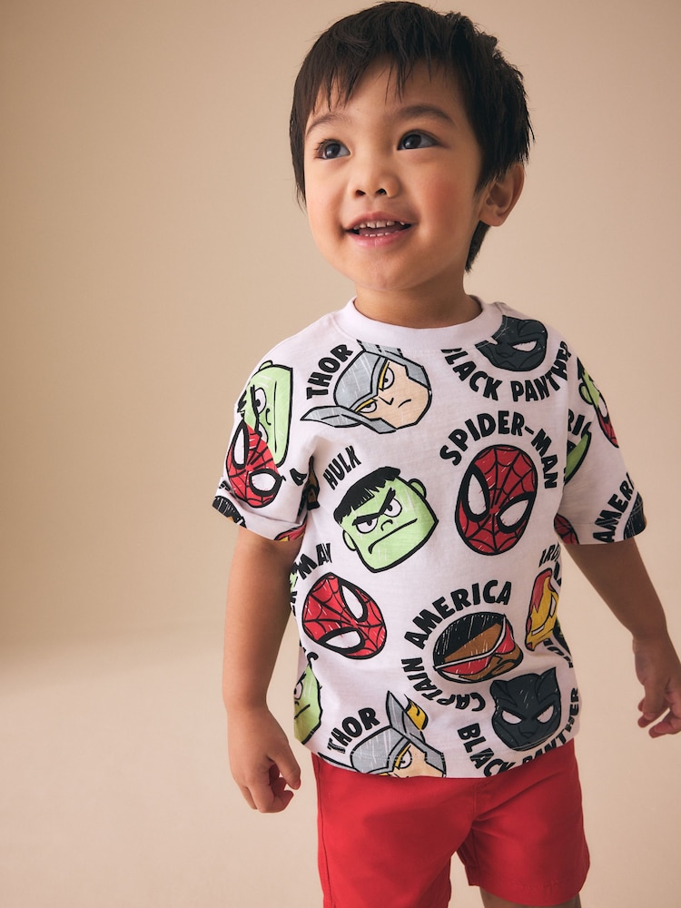 White Marvel Short Sleeve Cotton T-Shirt (3mths-8yrs) - Image 1 of 4