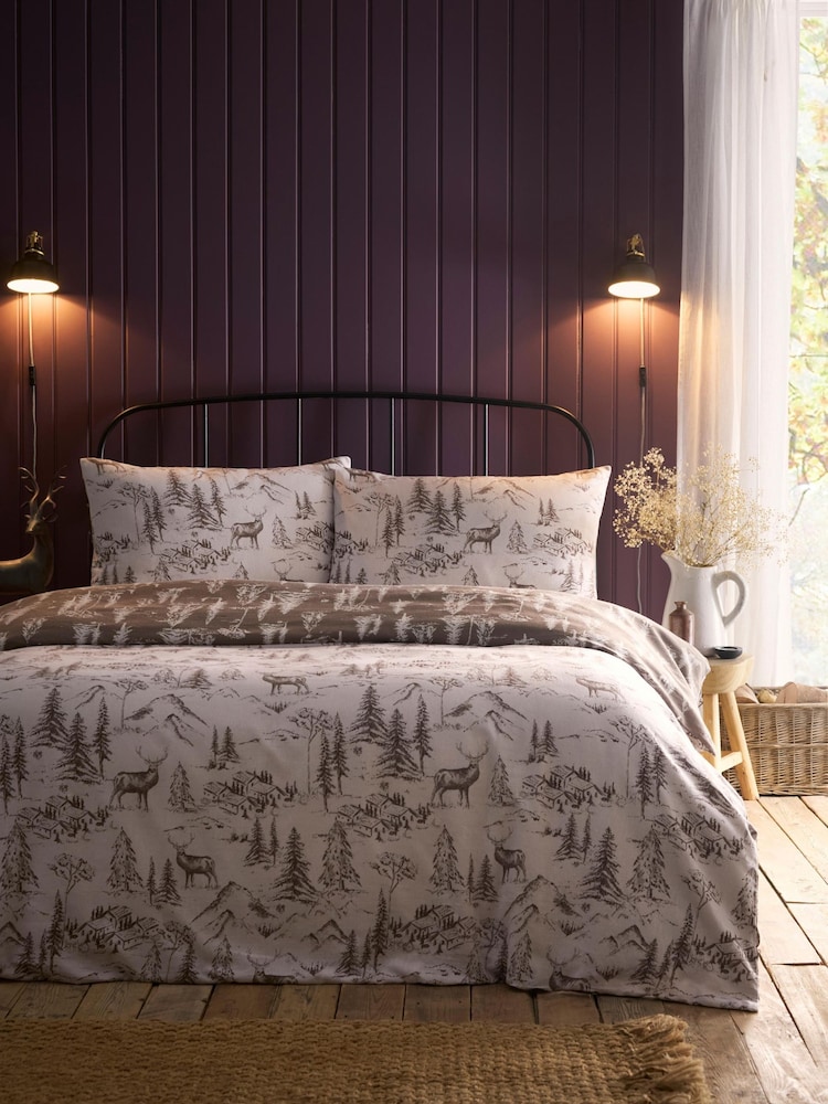 Dreams & Drapes Natural Alpine Stag Brushed Cotton Duvet Cover Set - Image 1 of 3 Dreams & Drapes Natural Alpine Stag Brushed Cotton Duvet Cover Set - Image 1 of 3