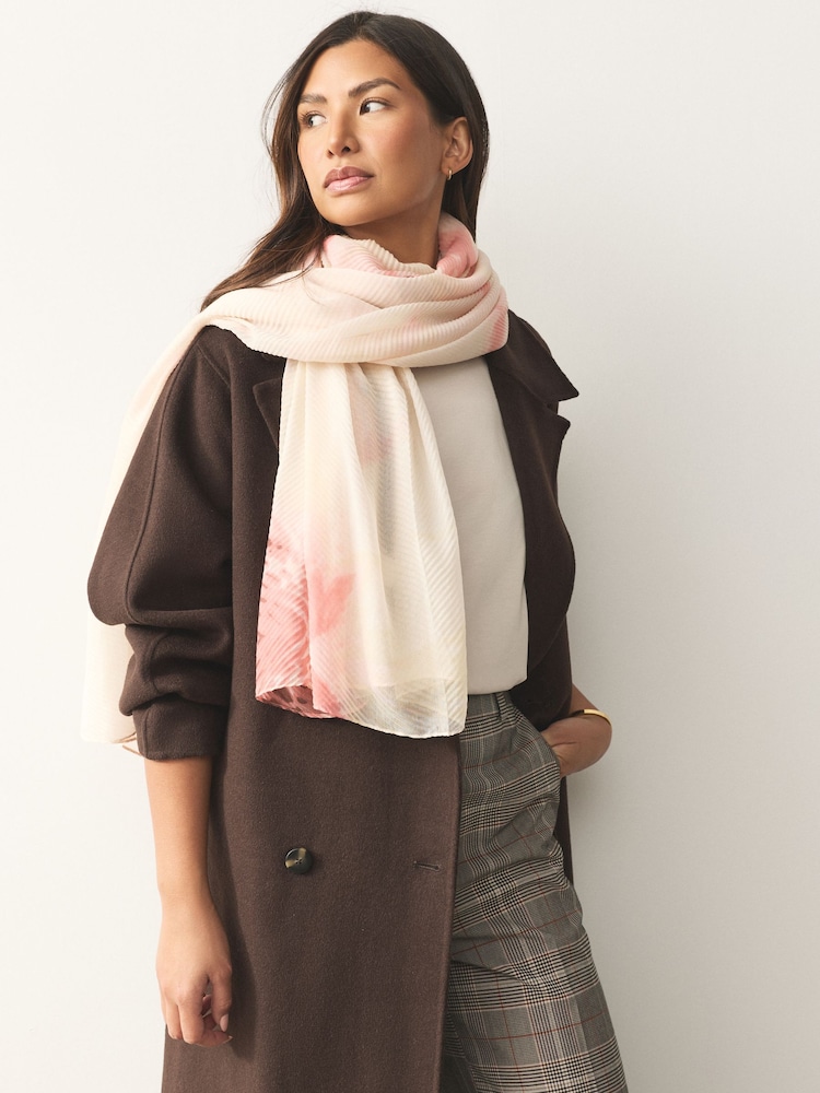 Pink Floral Print Plisse Lightweight Scarf - Image 2 of 7 Pink Floral Print Plisse Lightweight Scarf - Image 2 of 7