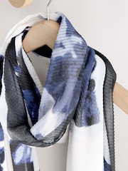 Blue Floral Print Plisse Lightweight Scarf - Image 2 of 3