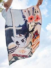 Blue Brunch Scene Lightweight Square Scarf - Image 5 of 5