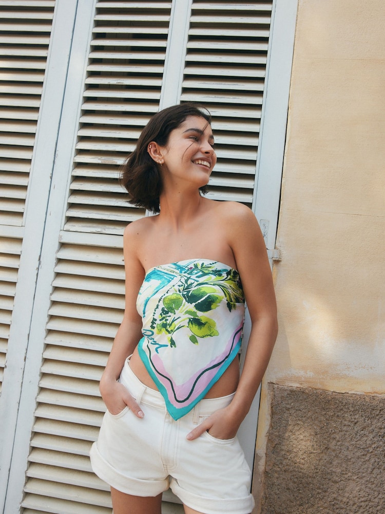 Blue Poolside Scene Satin Square Scarf - Image 1 of 9