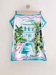 Blue Poolside Scene Satin Square Scarf - Image 6 of 9