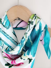 Blue Poolside Scene Satin Square Scarf - Image 8 of 9