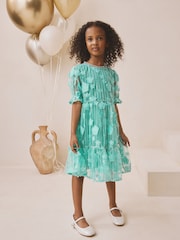 Teal Blue Mesh Flower Sequin Party Dress (3-16yrs) - Image 2 of 8