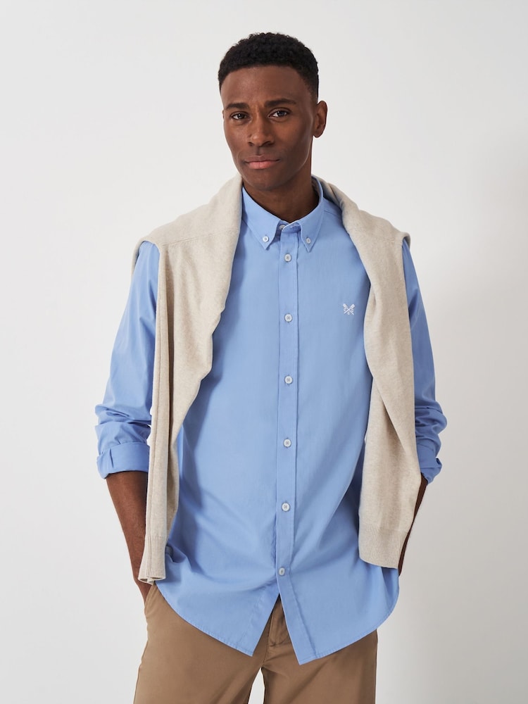 Crew Clothing Blue Plain Cotton Poplin Shirt - Image 1 of 5