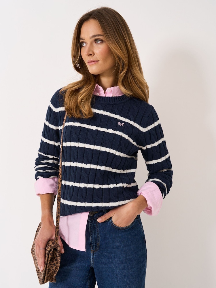 Crew Clothing Blue Cotton & Cashmere Chunky Knit Jumper - Image 2 of 5