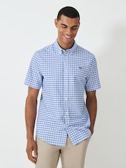 Crew Clothing Blue Short Sleeve Micro Gingham Oxford Shirt - Image 1 of 5