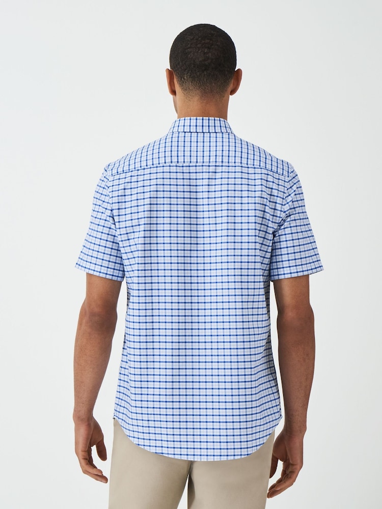 Crew Clothing Blue Short Sleeve Micro Gingham Oxford Shirt - Image 2 of 5