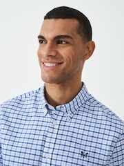 Crew Clothing Blue Short Sleeve Micro Gingham Oxford Shirt - Image 4 of 5